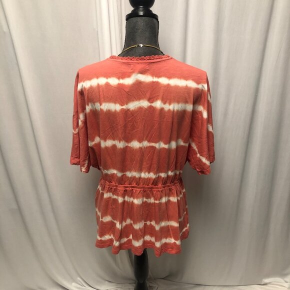 Maurices Top Womens Size Large Tie Dye V Neck Cotton Coral White Faux Wrap Shirt - Picture 4 of 9